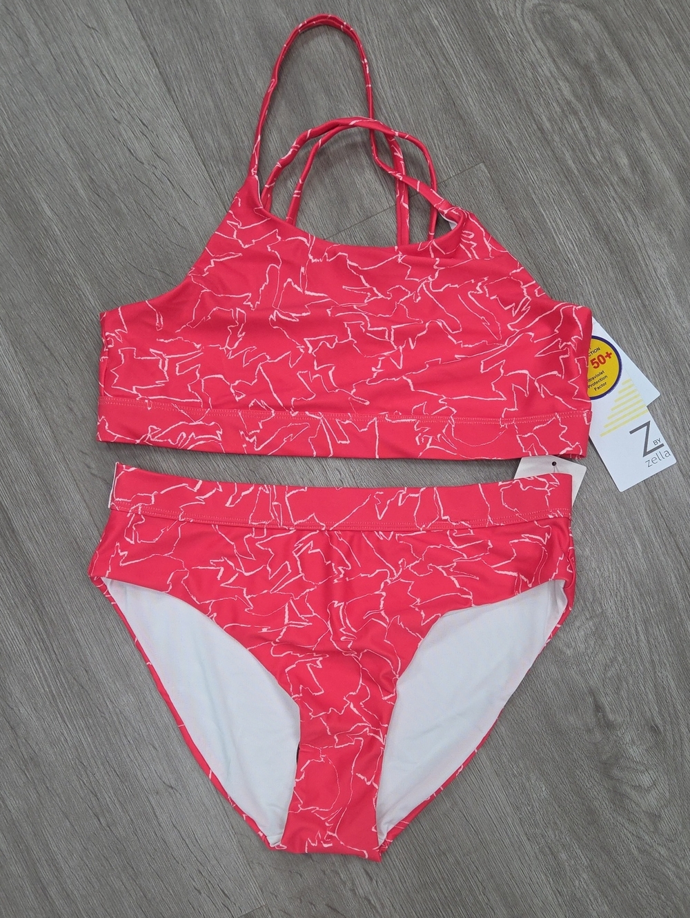 Zella Girls' Coral Pink Patterned Two-Piece Swim Bikini Size 16